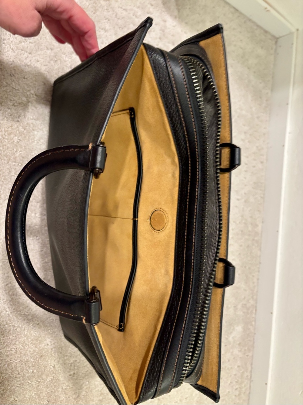 Coach Black Pebbled Leather Brief Tote with Logo Tag - Picture 8 of 9